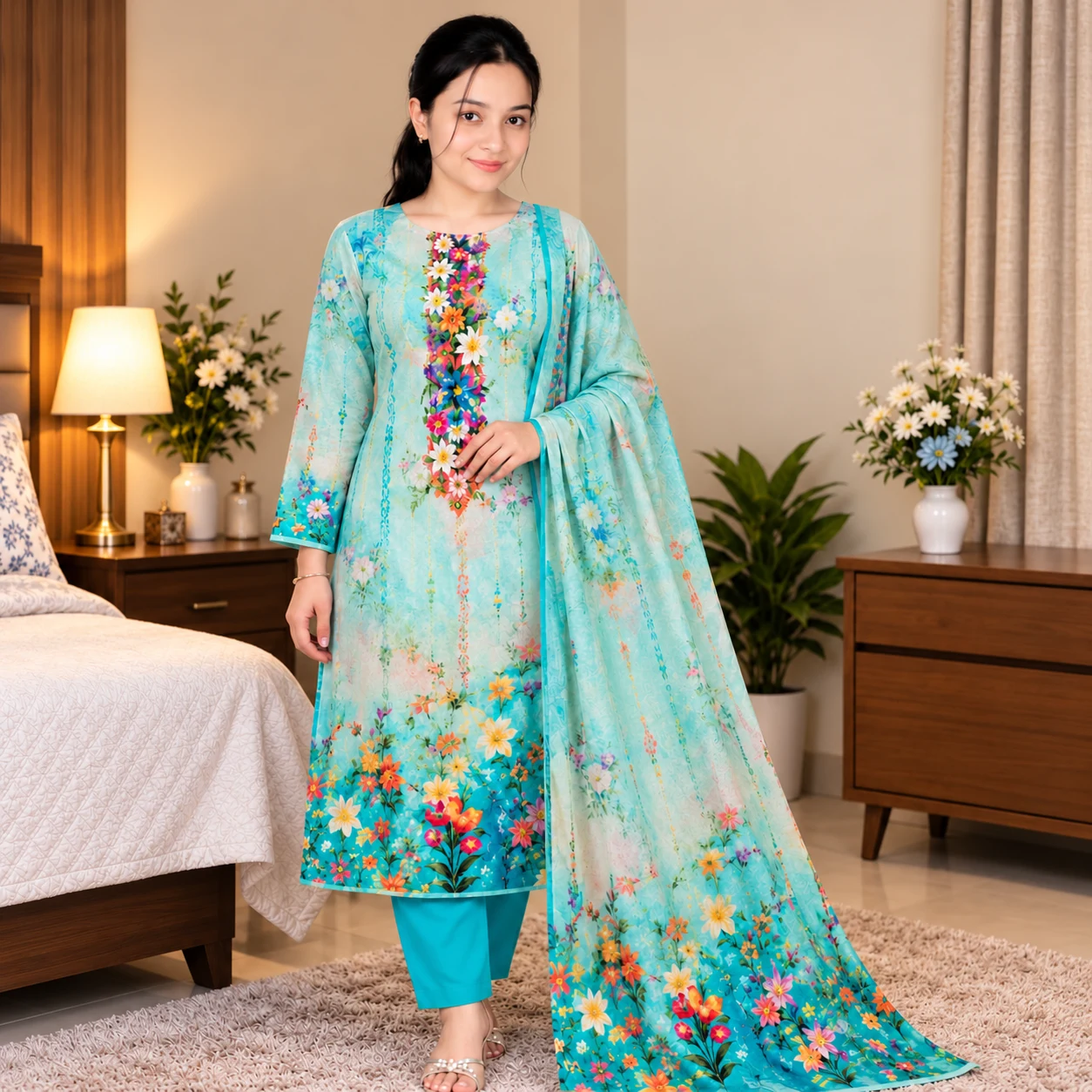 Aqua Blossom Printed 3-Piece Set